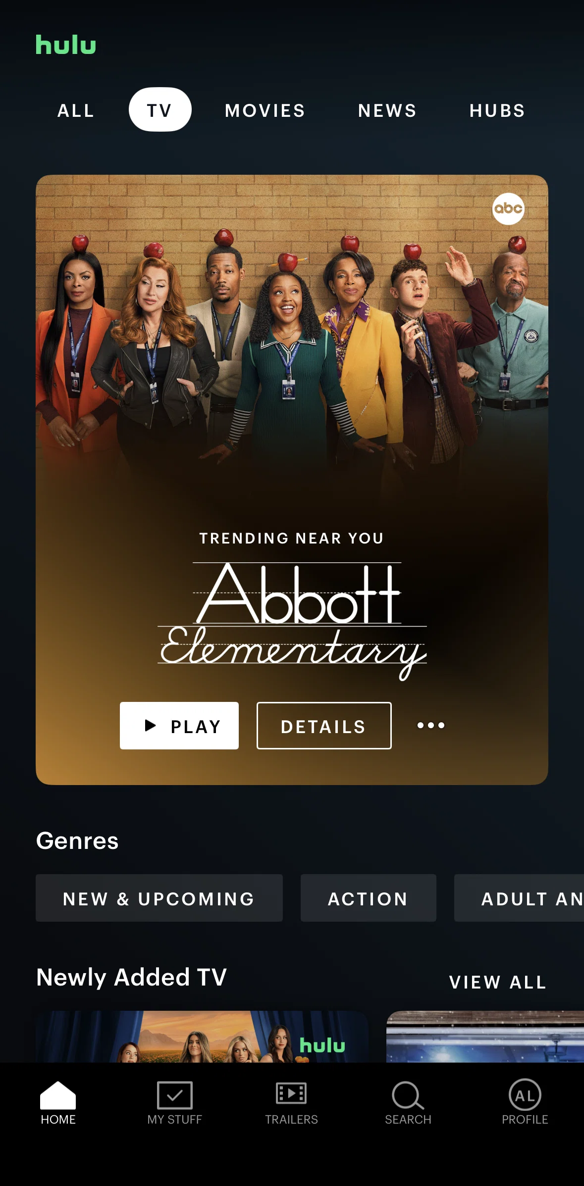 Hulu Screen screen in the TV series detail flow