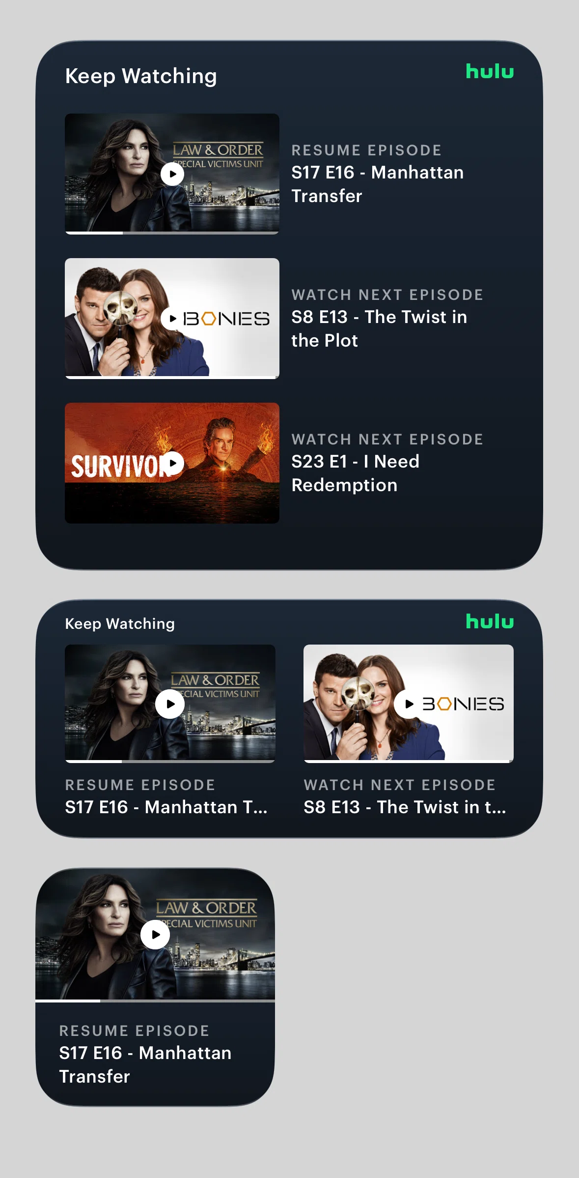 Hulu Screen screen in the Widgets flow