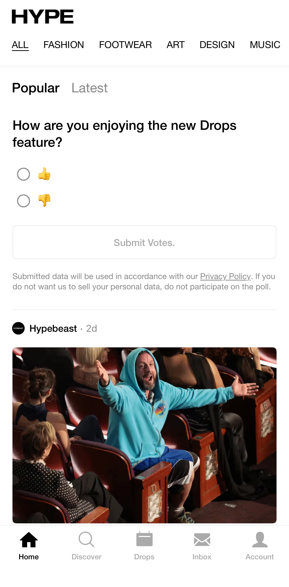 Hype Screen screen in the Giving feedback flow