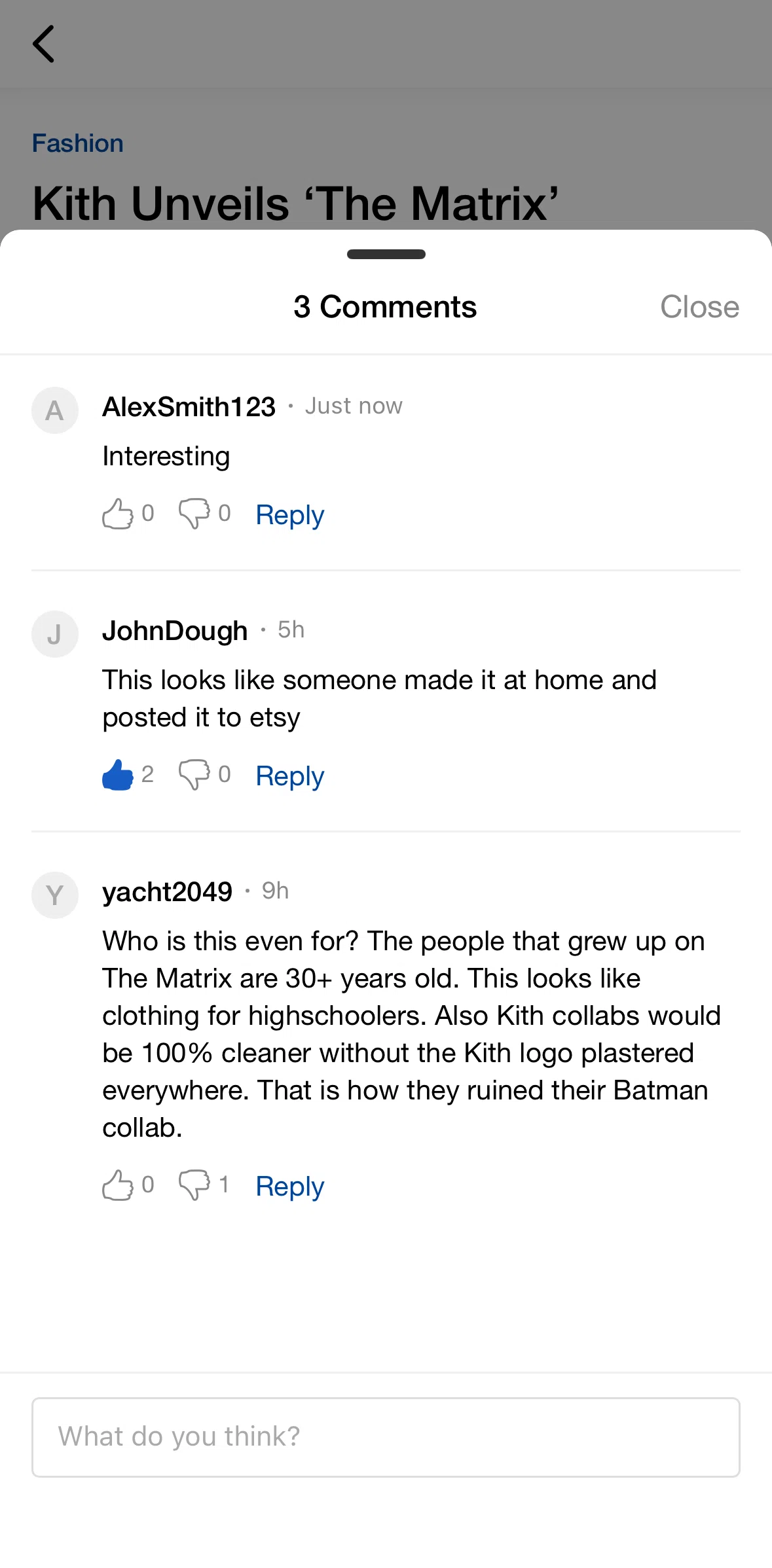 Hype Screen screen in the Replying a comment flow