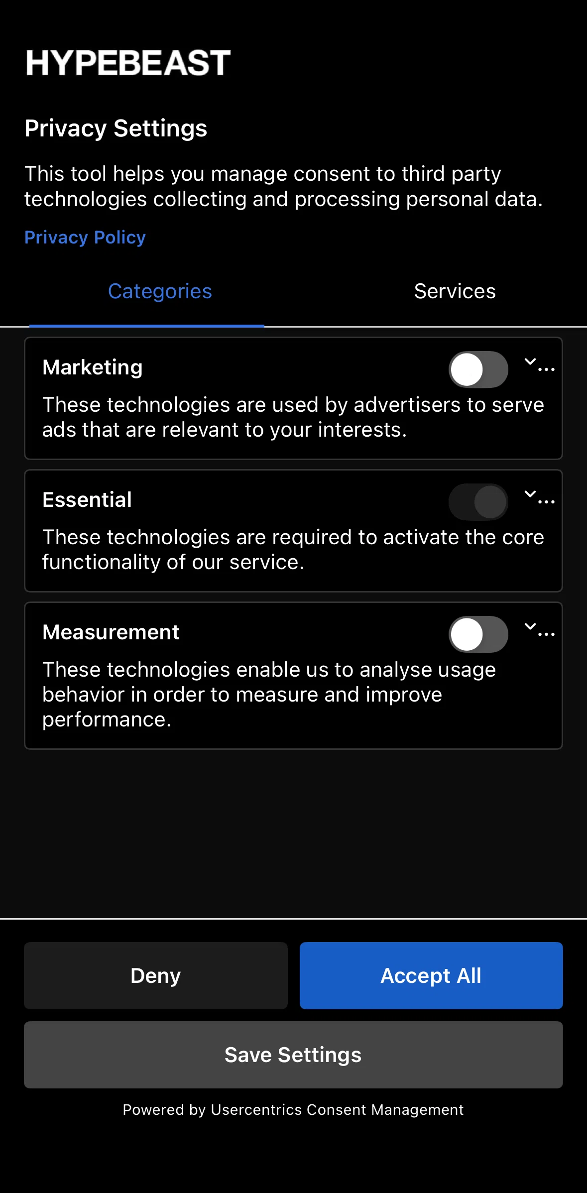 Hype Screen screen in the Turning on marketing flow
