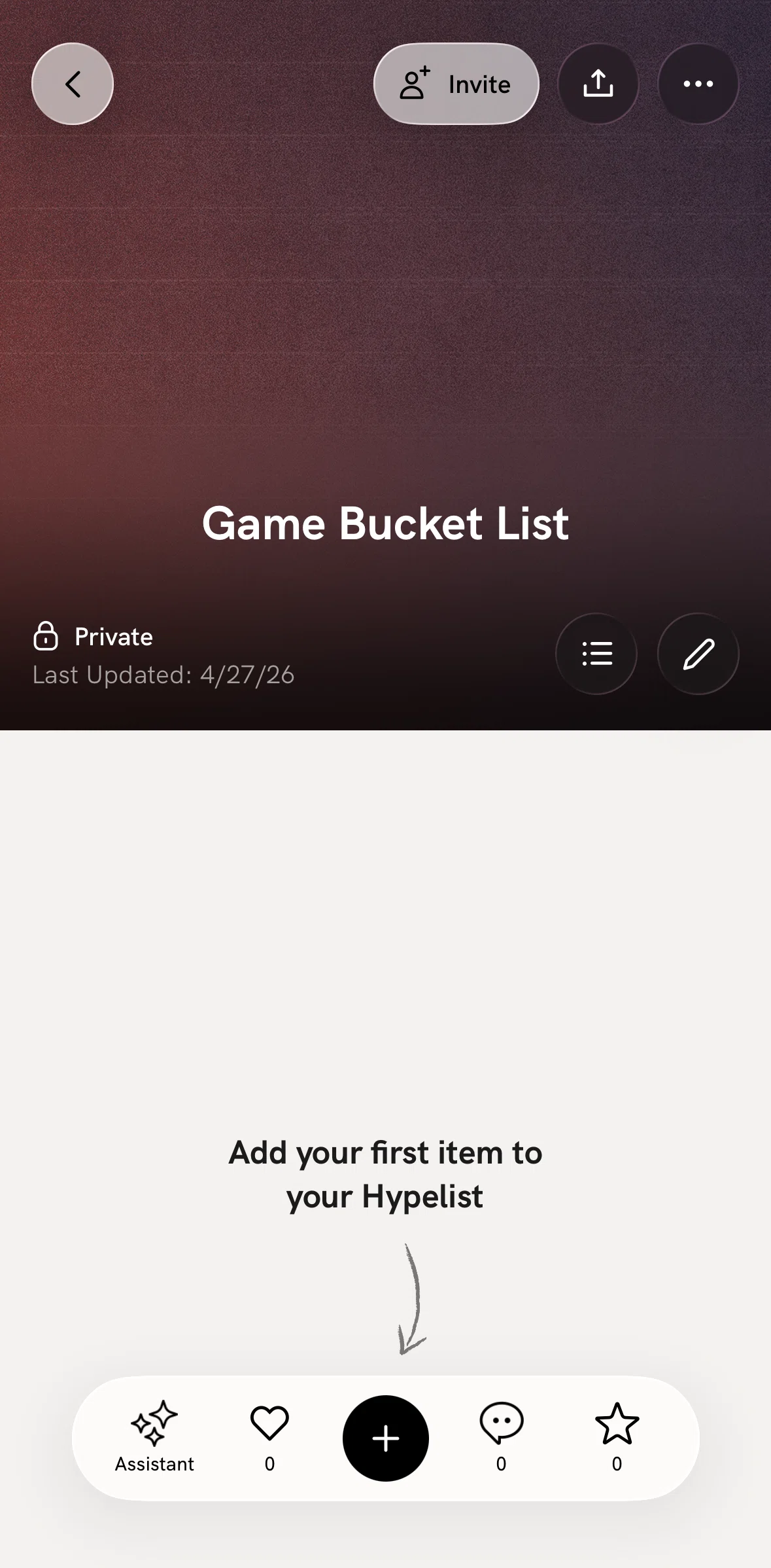 Hypelist Screen screen in the Adding an item to list flow