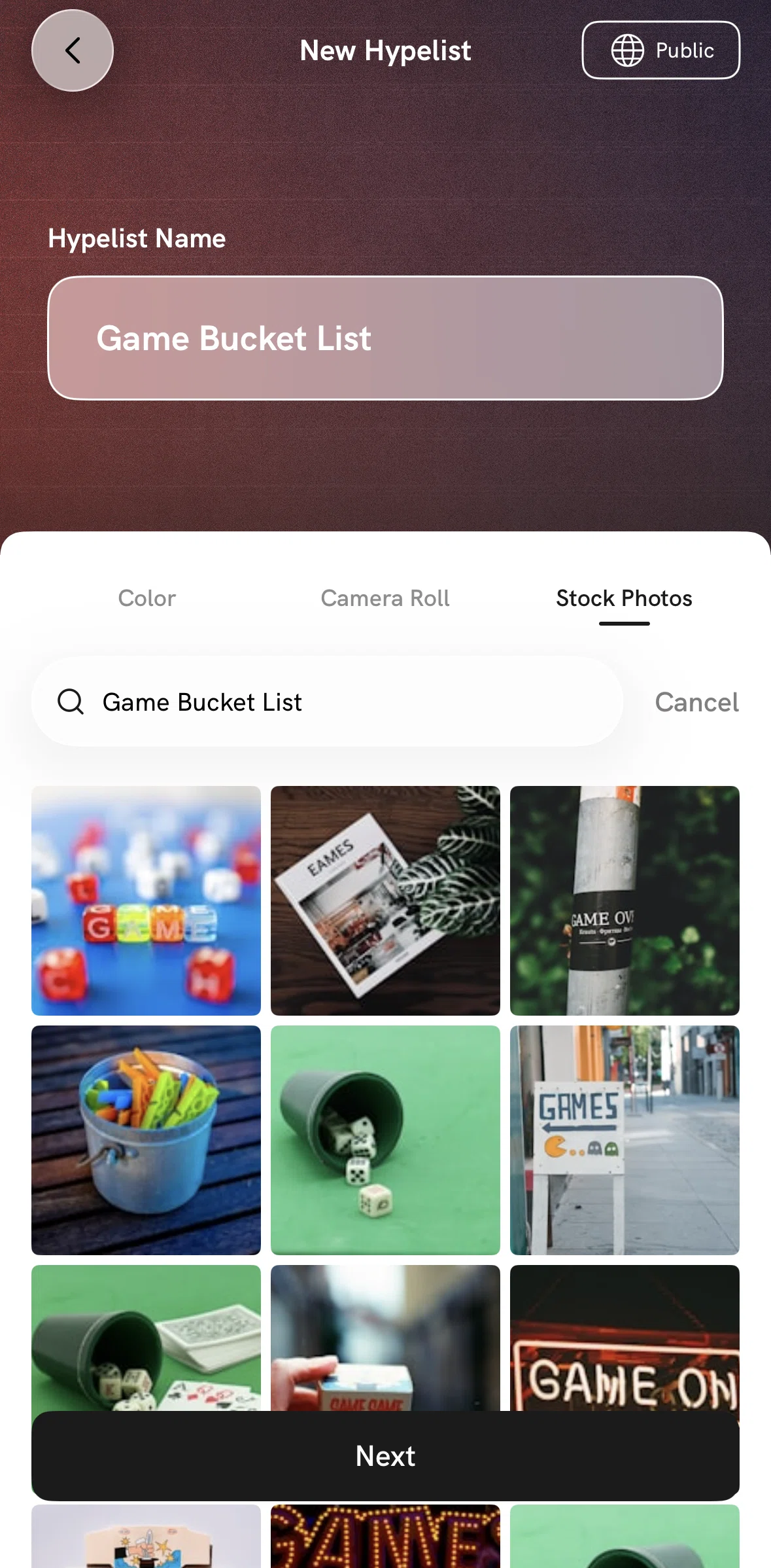 Hypelist Screen screen in the Changing sharing settings flow