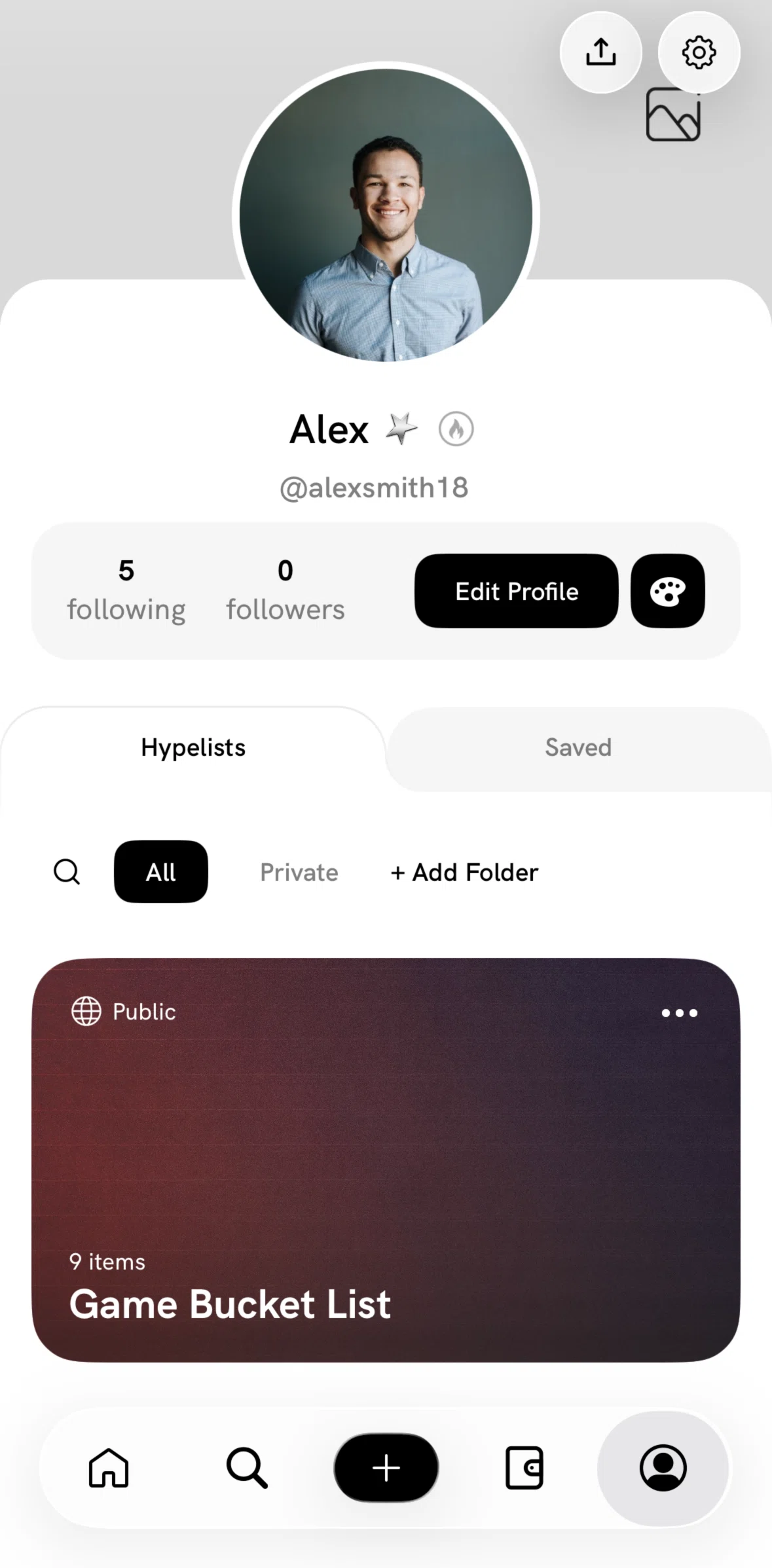 Hypelist Screen screen in the Editing profile flow