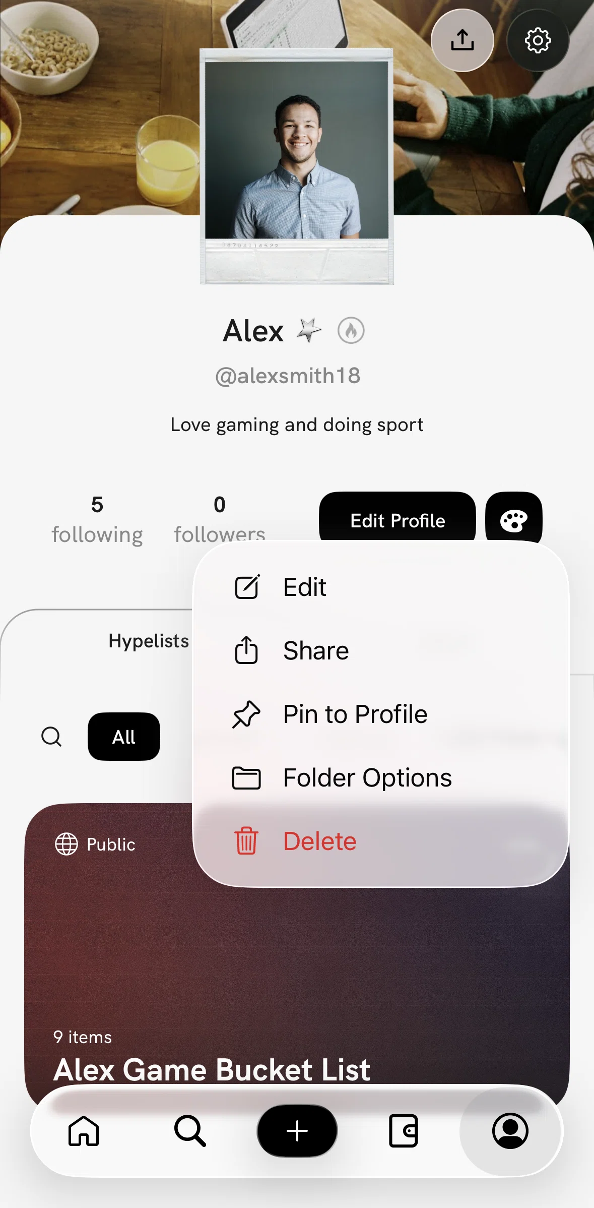 Hypelist Screen screen in the Folder options flow