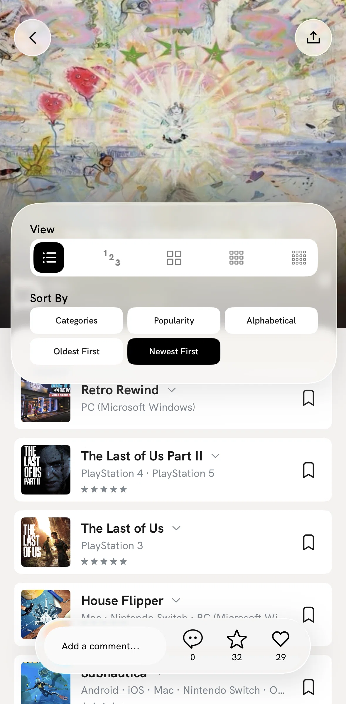 Hypelist Screen screen in the Sorting list flow