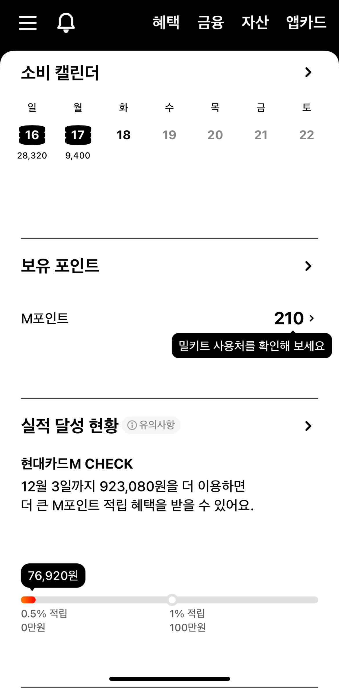 Hyundai Card Screen screen in the Performance achievement status flow