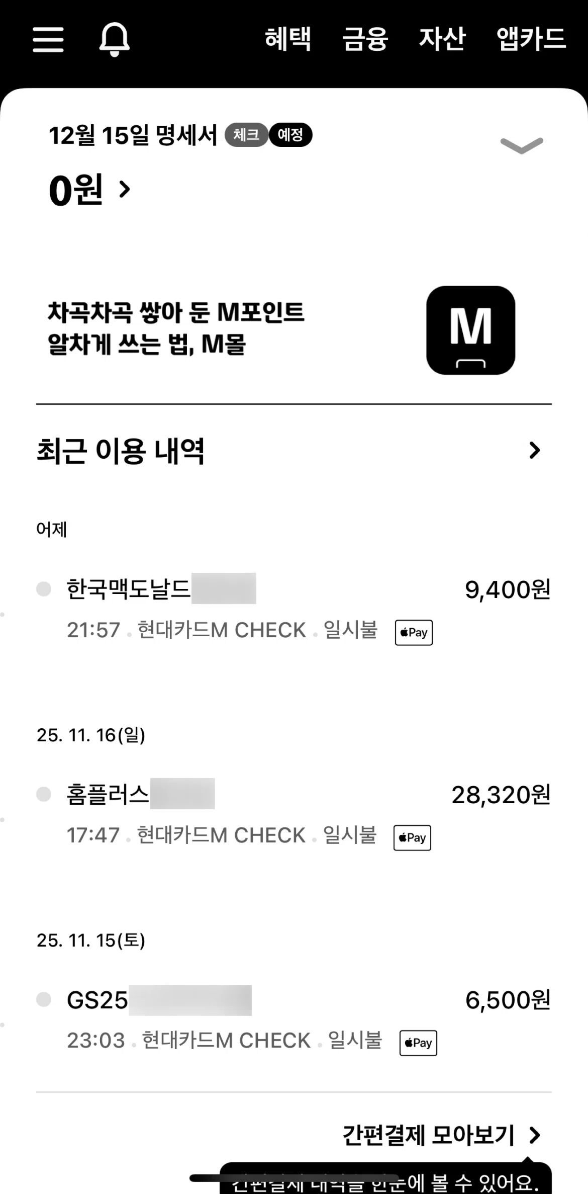 Hyundai Card Screen screen in the Transaction detail flow