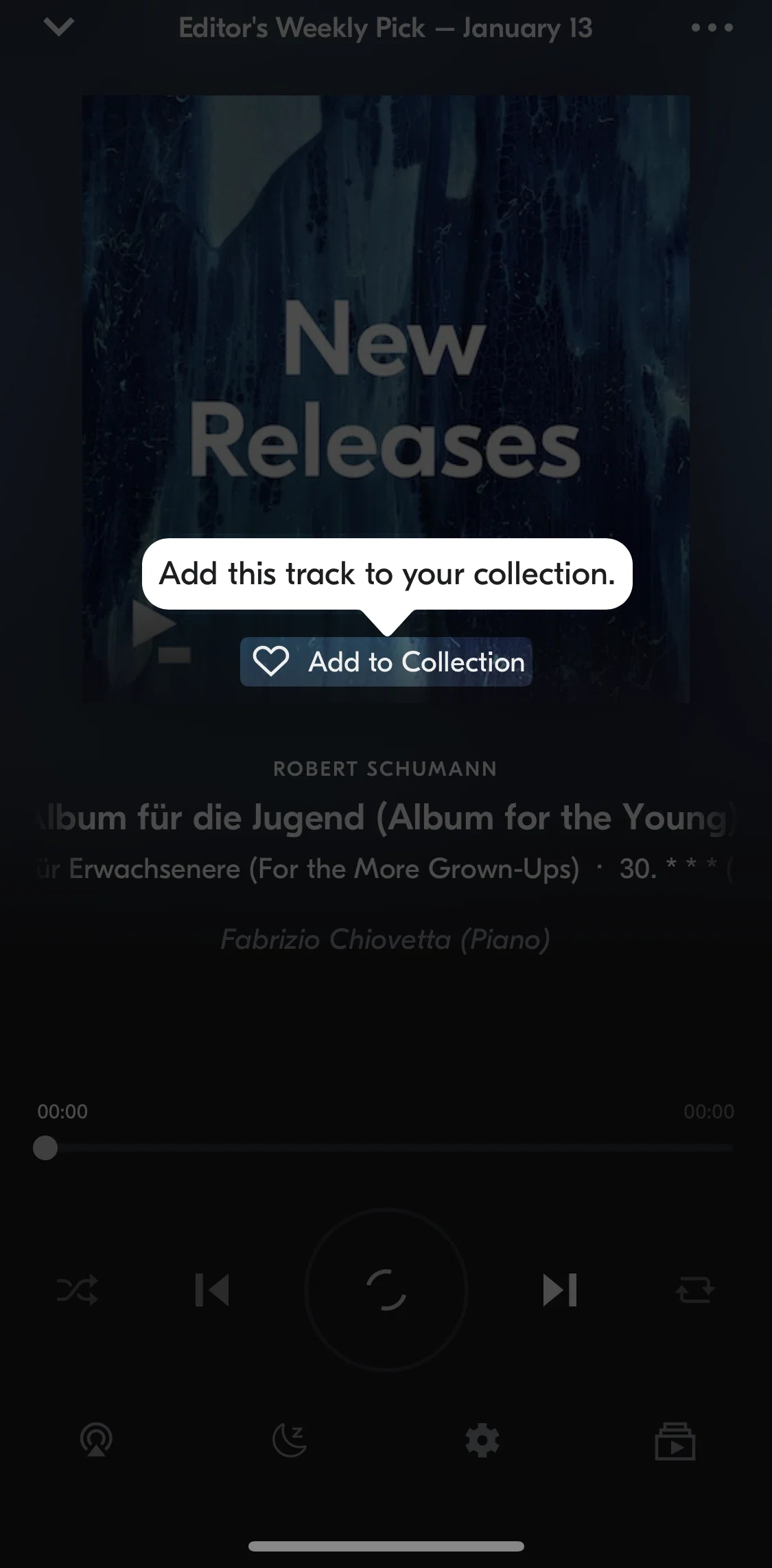 IDAGIO Screen screen in the Adding a track to collection flow