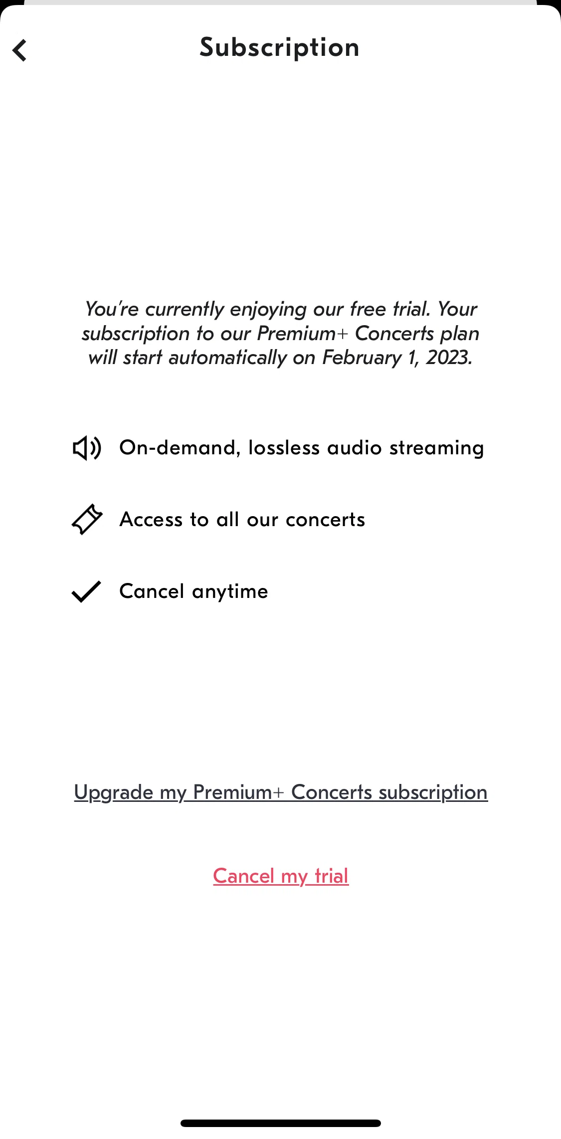 IDAGIO Screen screen in the Cancelling subscription flow