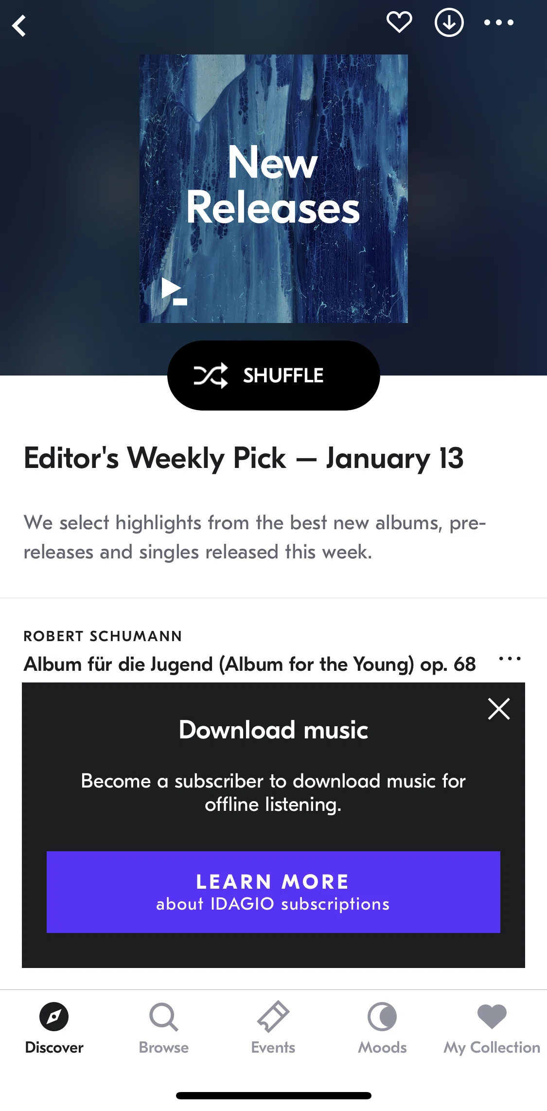 IDAGIO Screen screen in the Subscribing to Premium+ flow