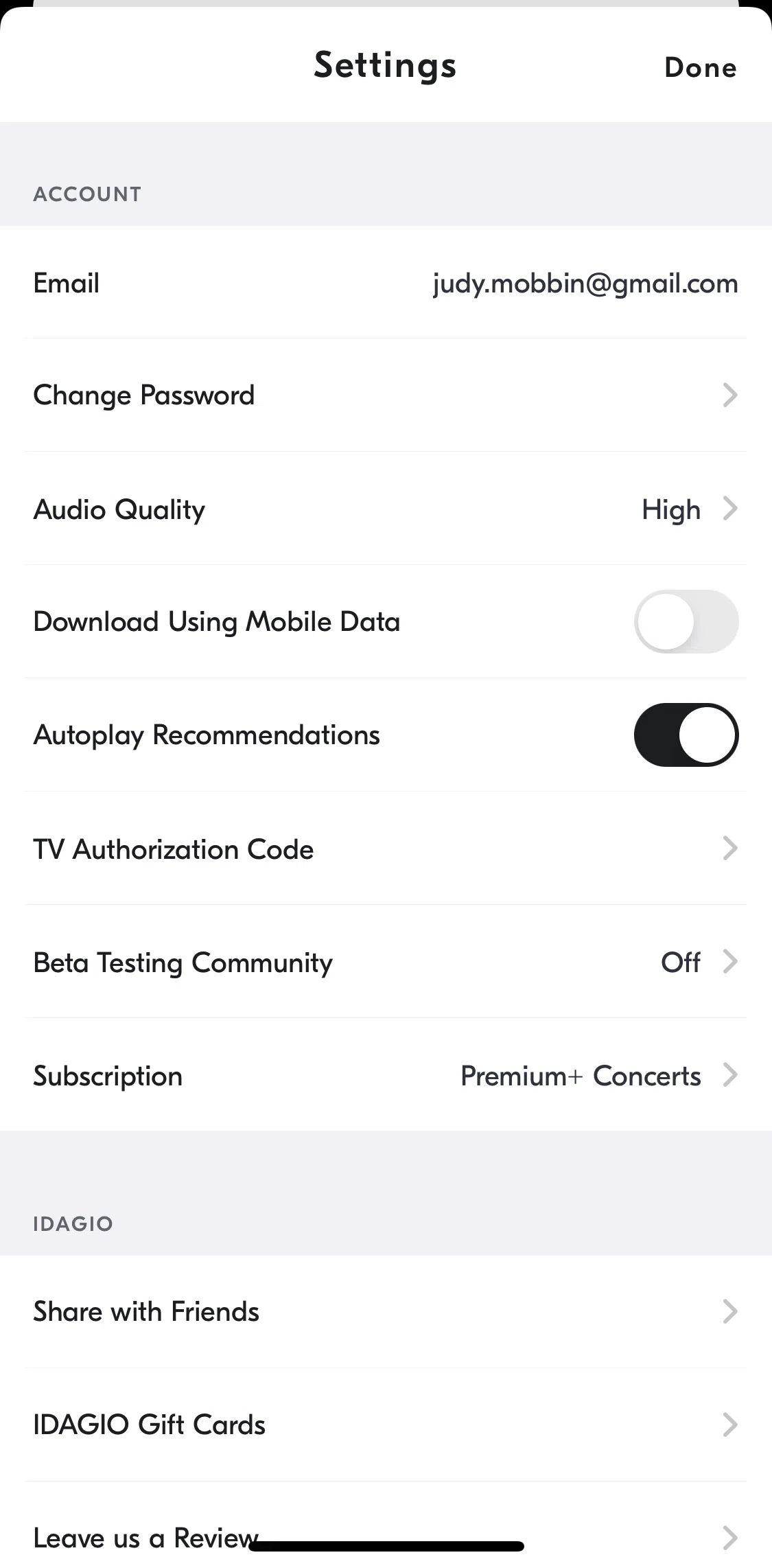 IDAGIO Screen screen in the TV authorization code flow