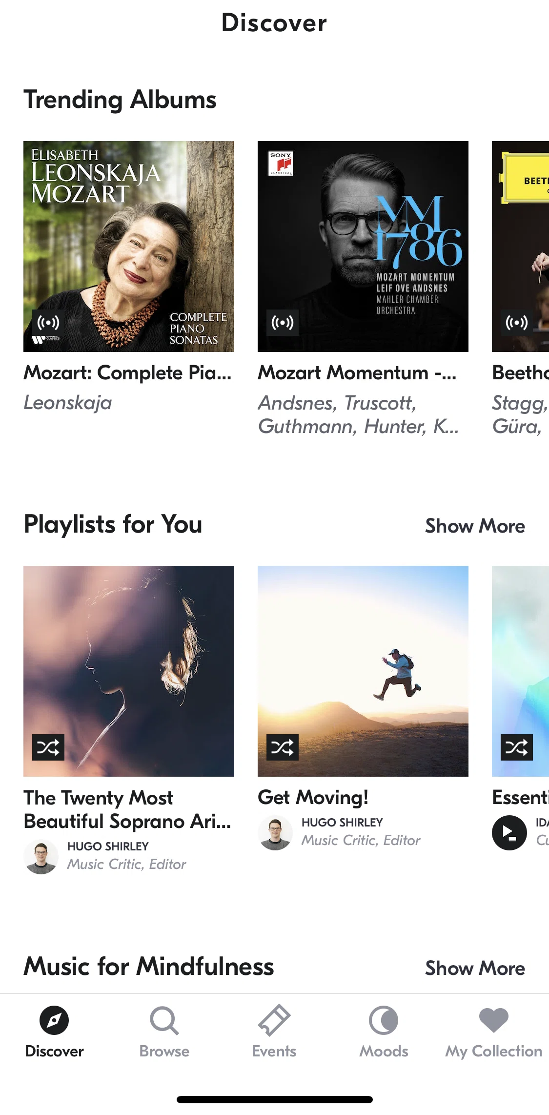 IDAGIO Screen screen in the View curated playlists flow