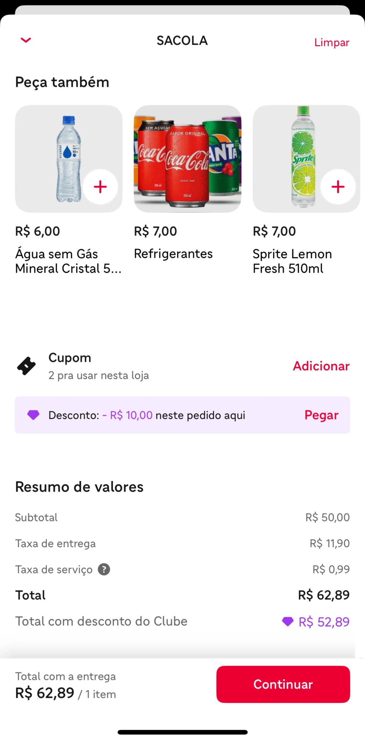 iFood Screen screen in the Adding a coupon flow