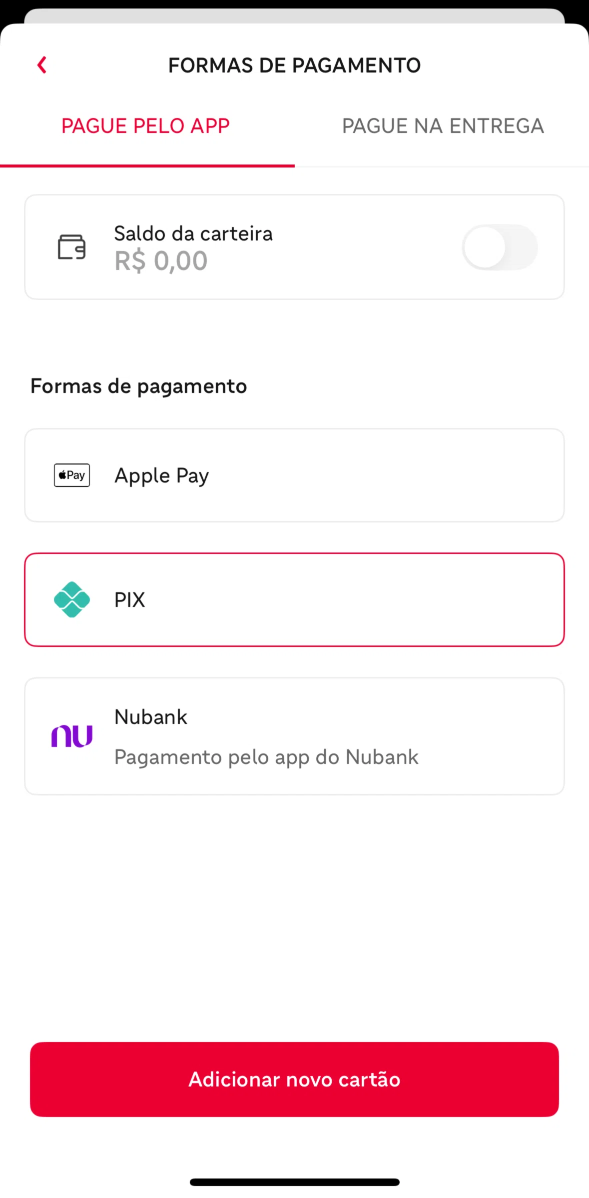 iFood Screen screen in the Adding a payment method flow