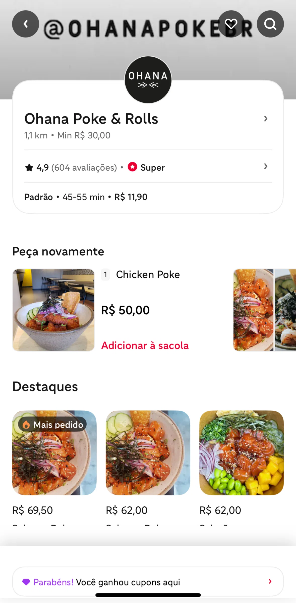 iFood Screen screen in the Adding to cart flow