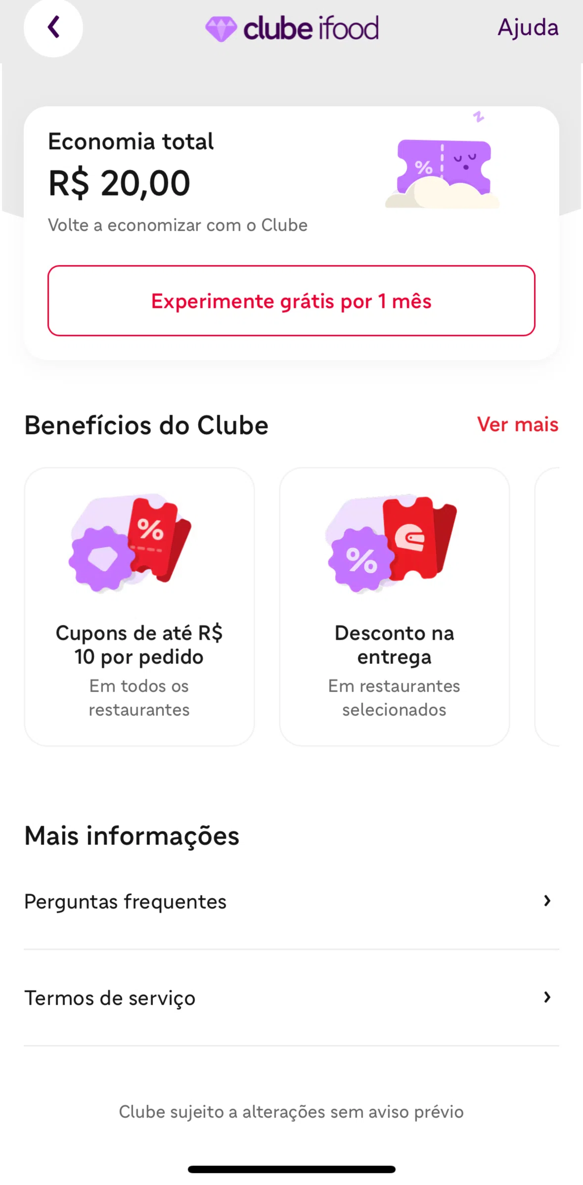 iFood Screen screen in the Frequently asked questions flow