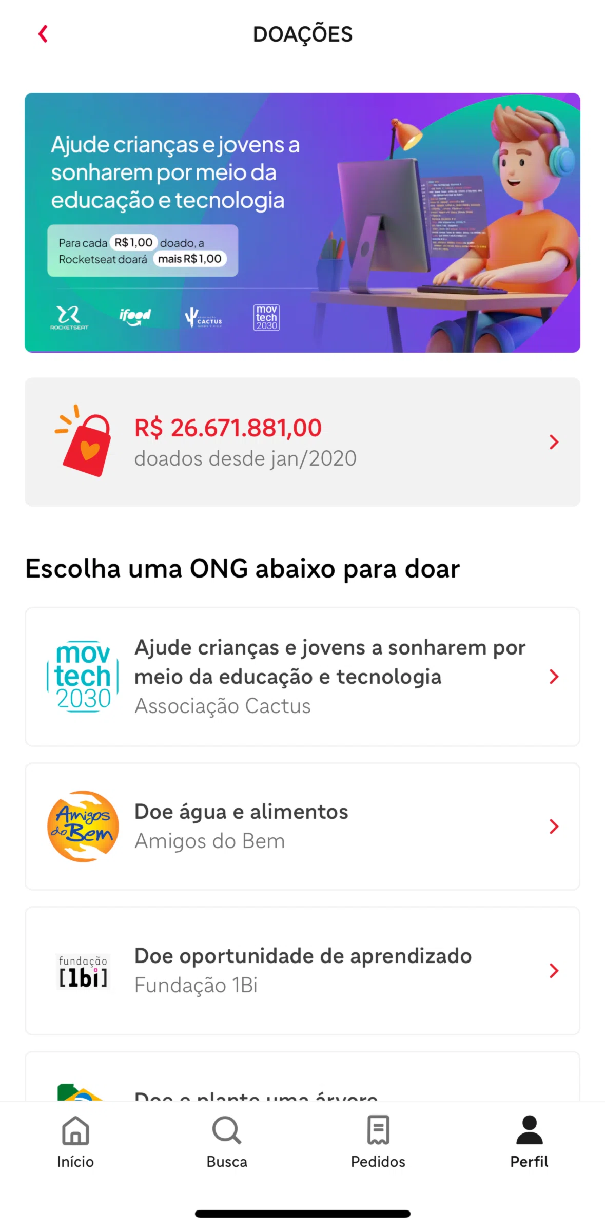 iFood Screen screen in the Making a donation flow