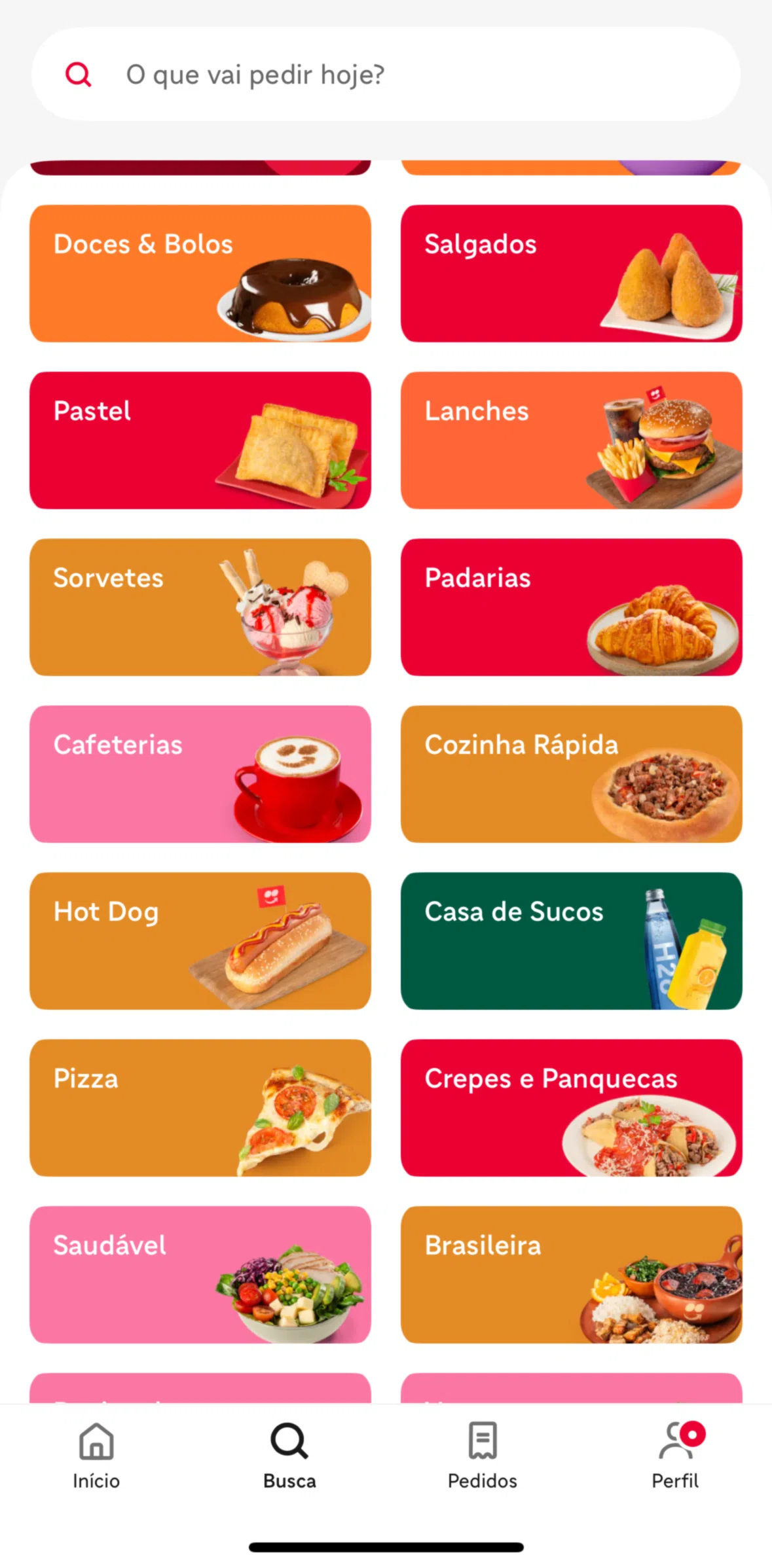 iFood Screen screen in the Searching iFood (category) flow