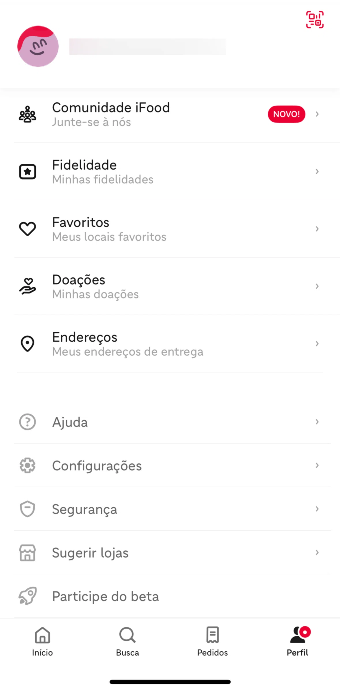 iFood Screen screen in the Settings flow