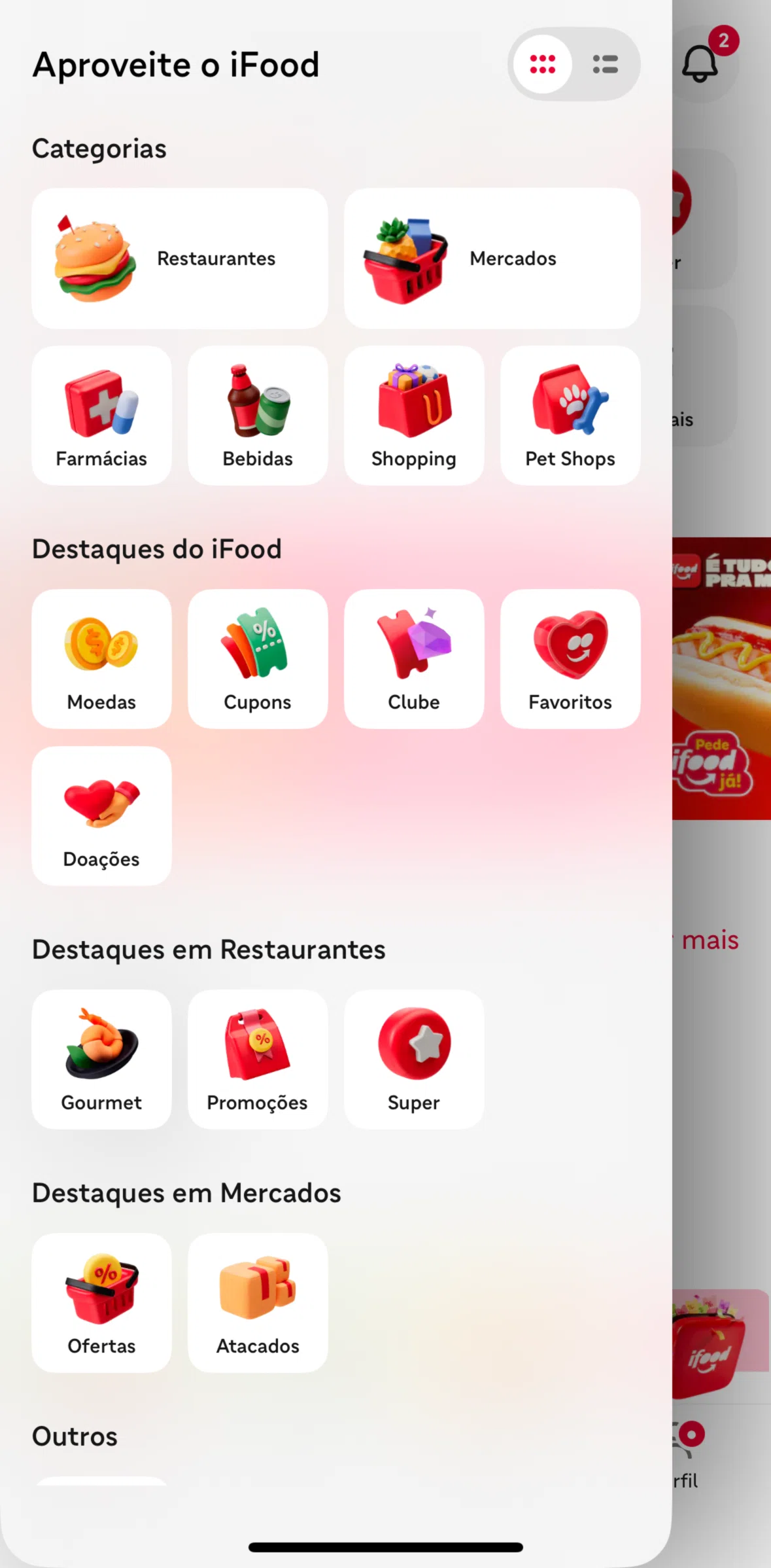 iFood Screen screen in the Switching to list view flow