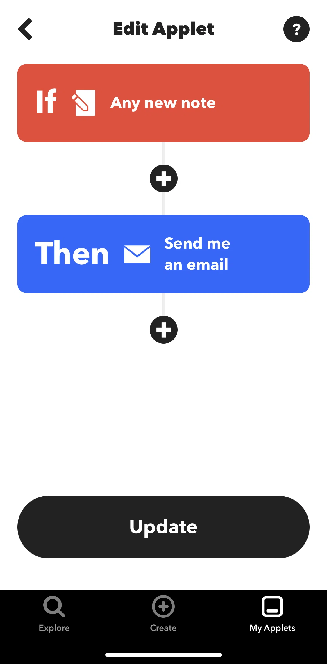 Ifttt Screen screen in the Adding a query flow