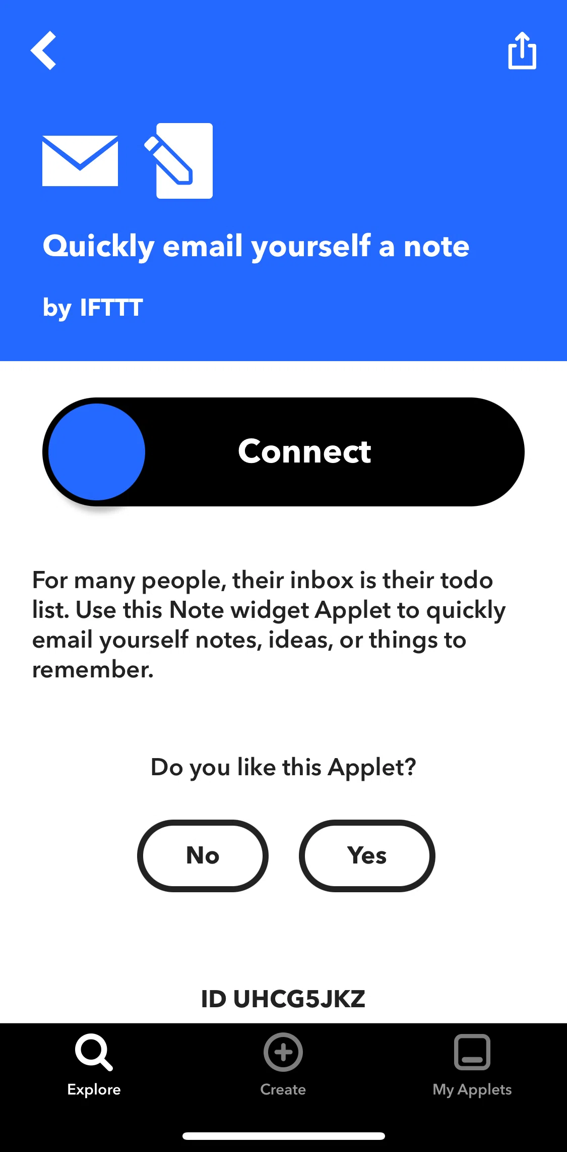 Ifttt Screen screen in the Connecting to an Applet flow