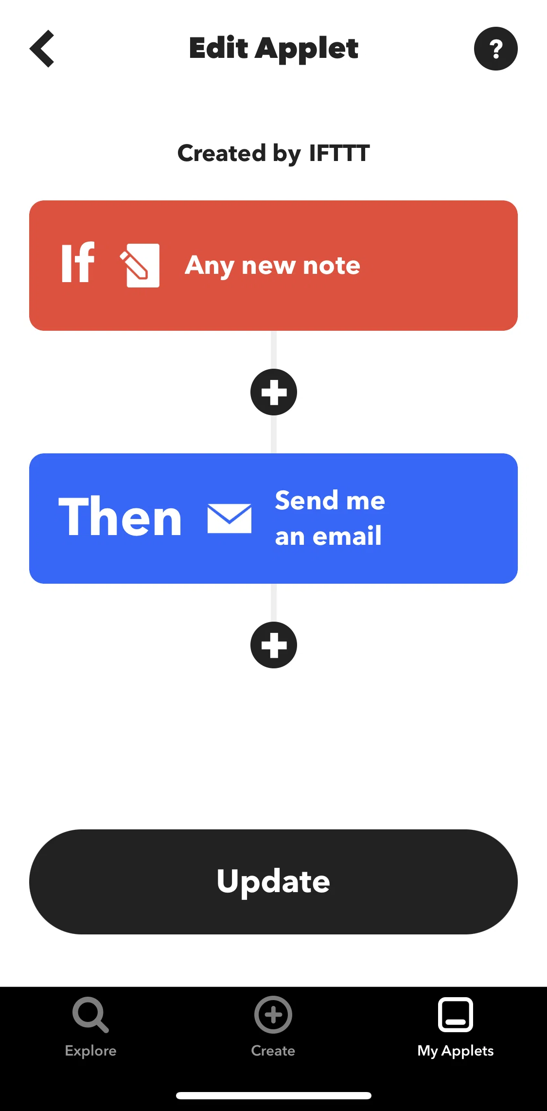 Ifttt Screen screen in the Converting to your own Applet flow