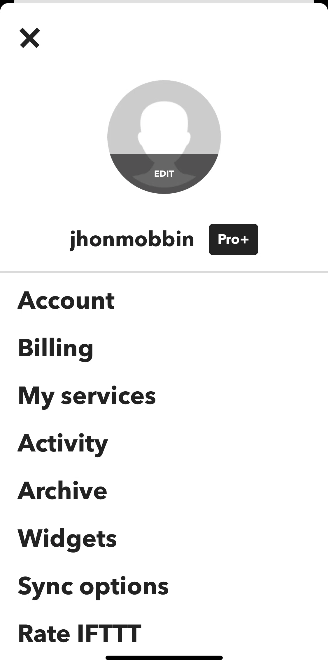 Ifttt Screen screen in the Editing profile flow