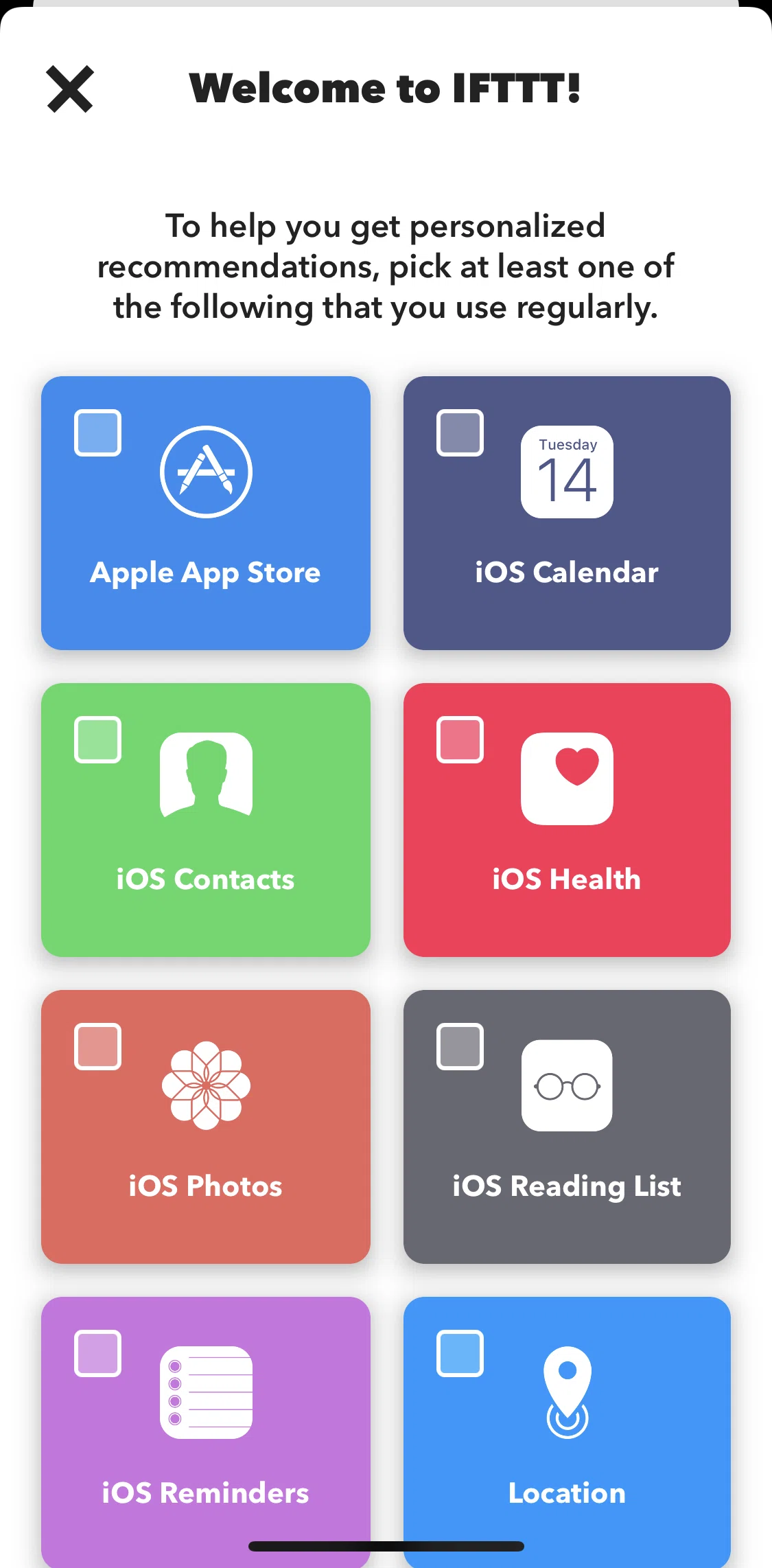 Ifttt Screen screen in the Getting personalized recommendations flow