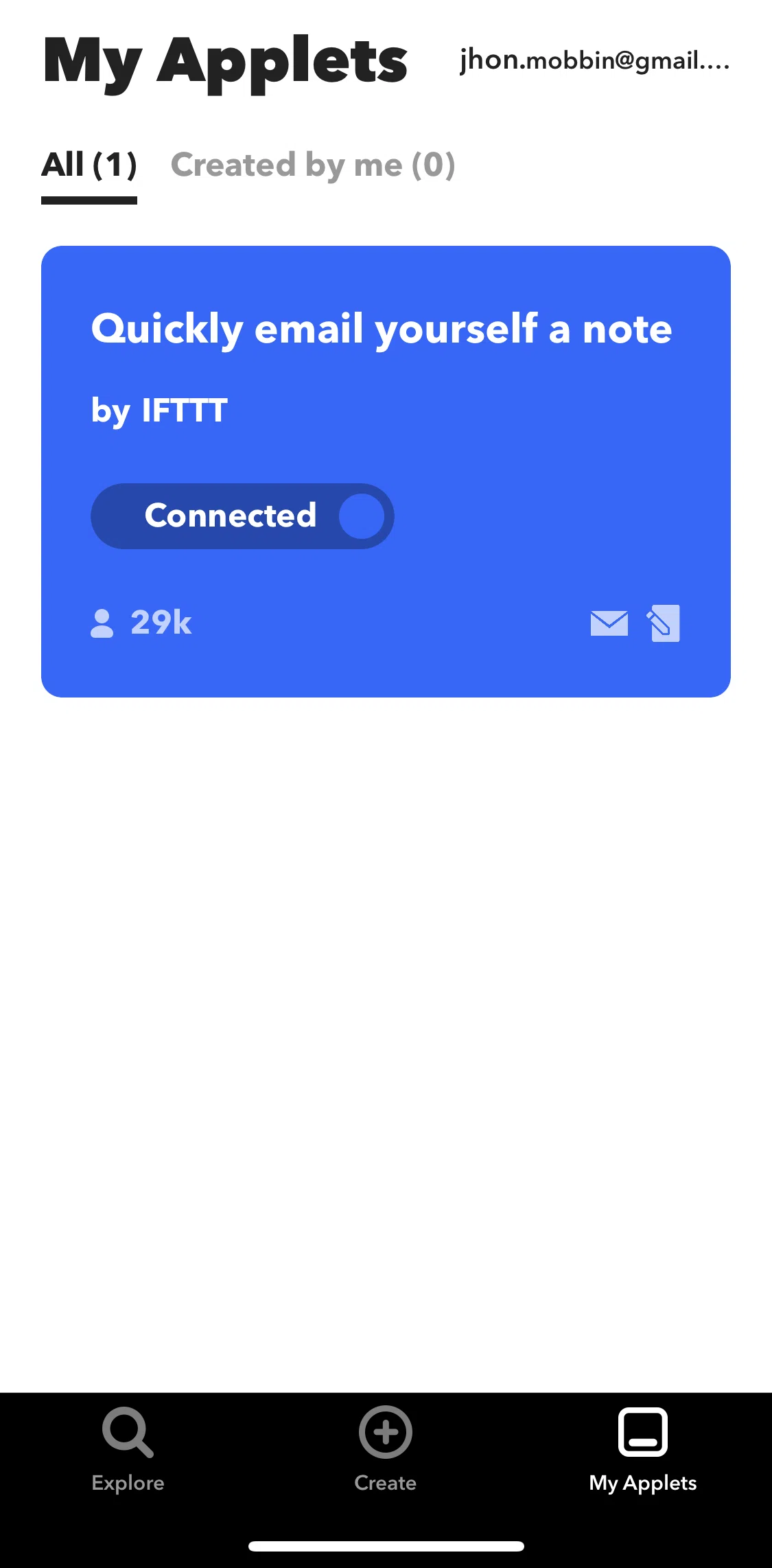 Ifttt Screen screen in the My Applets flow