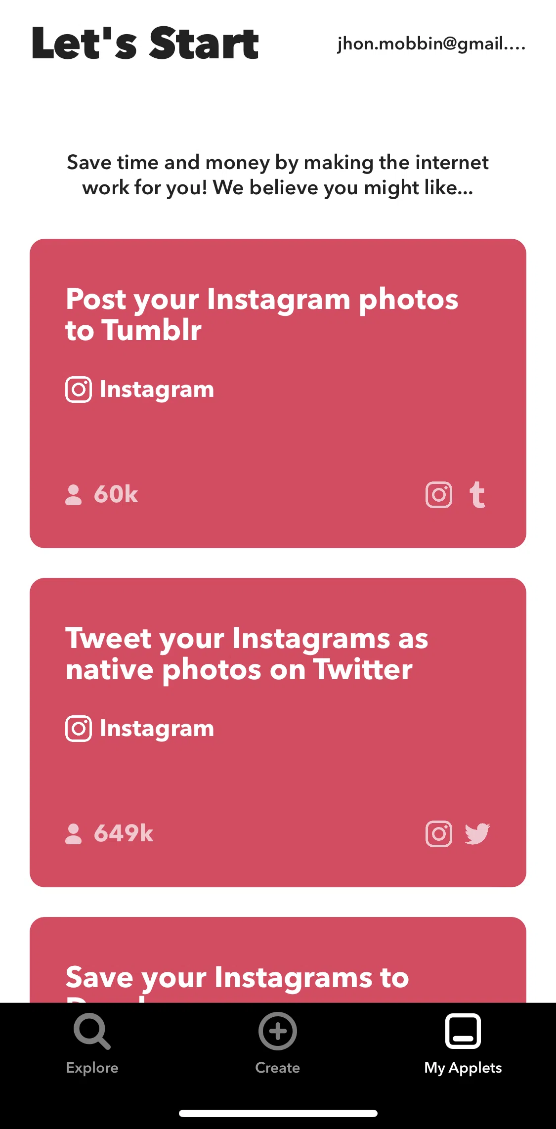 Ifttt Screen screen in the Profile flow