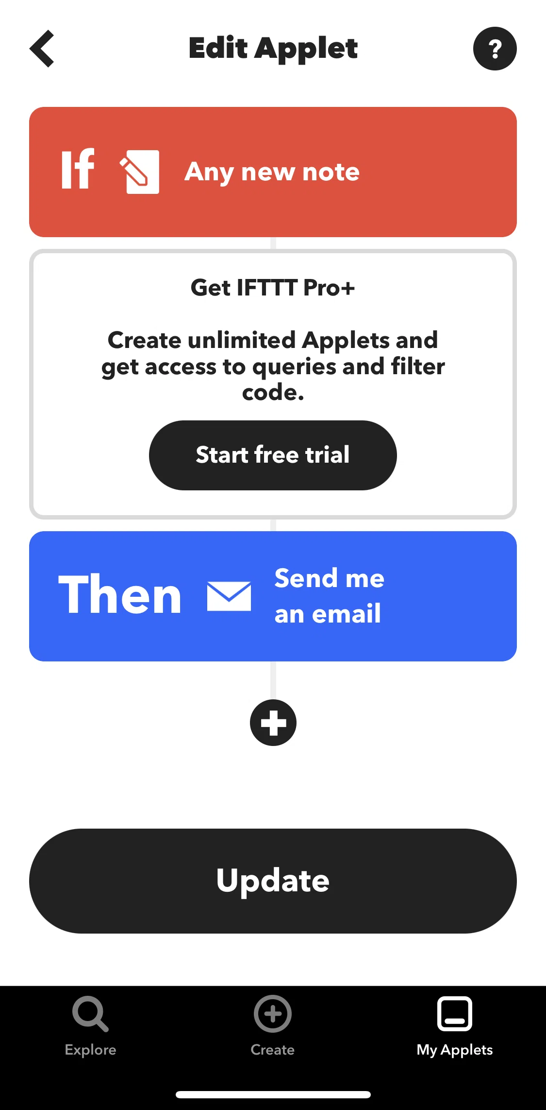 Ifttt Screen screen in the Subscribing to IFTTT Pro+ flow