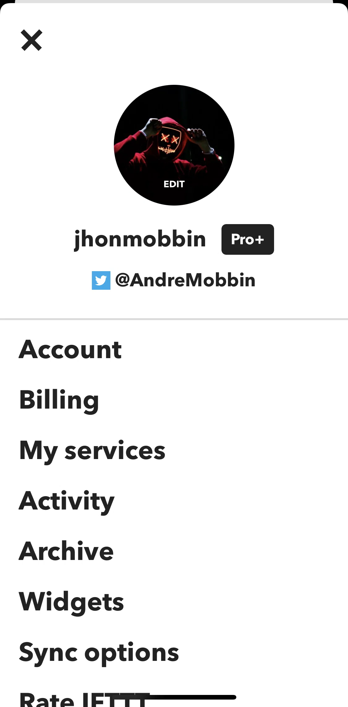 Ifttt Screen screen in the Widgets flow