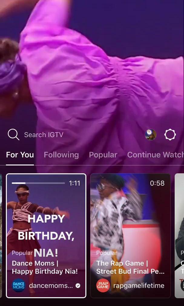 Igtv Screen screen in the Searching flow