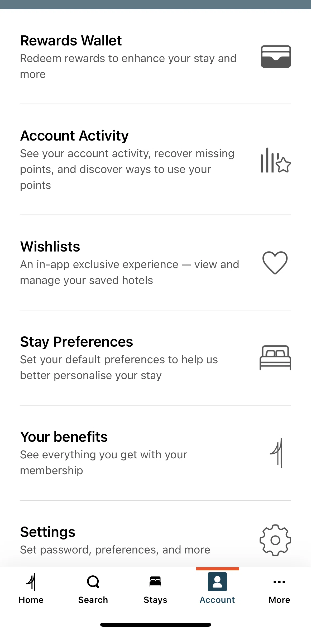 IHG Hotels & Rewards Screen screen in the Account activity flow