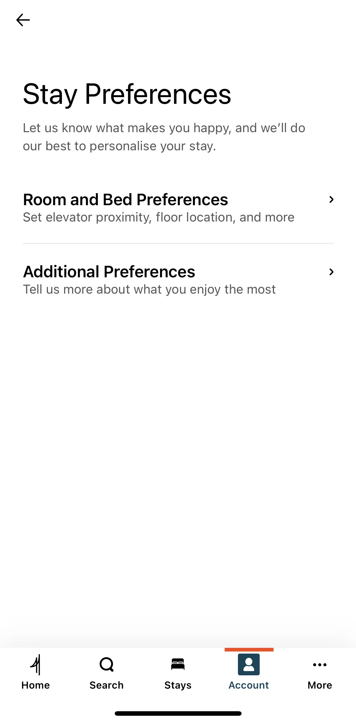 IHG Hotels & Rewards Screen screen in the Adding additional preferences flow
