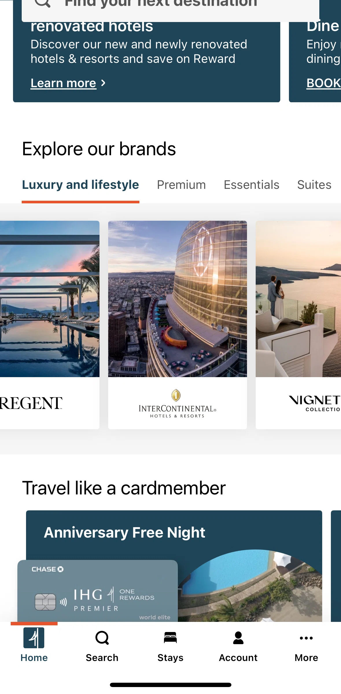 IHG Hotels & Rewards Screen screen in the Browse hotels flow