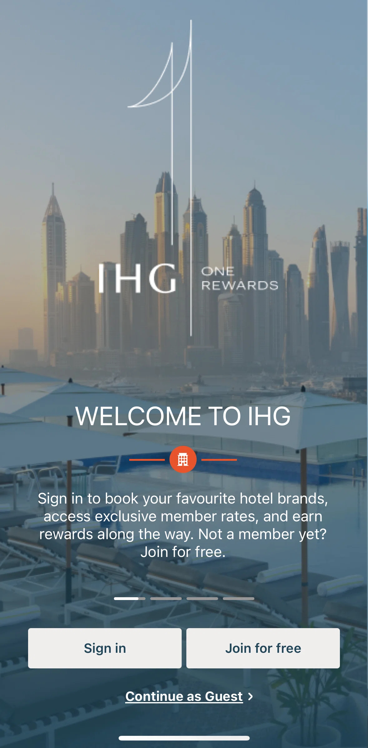 IHG Hotels & Rewards Screen screen in the Continue as guest flow