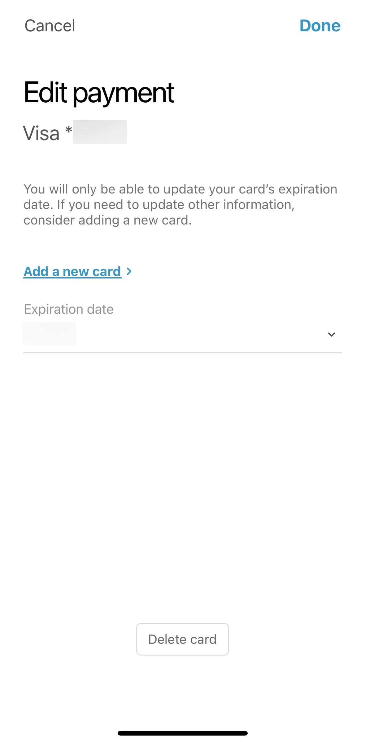 IHG Hotels & Rewards Screen screen in the Deleting a payment method flow