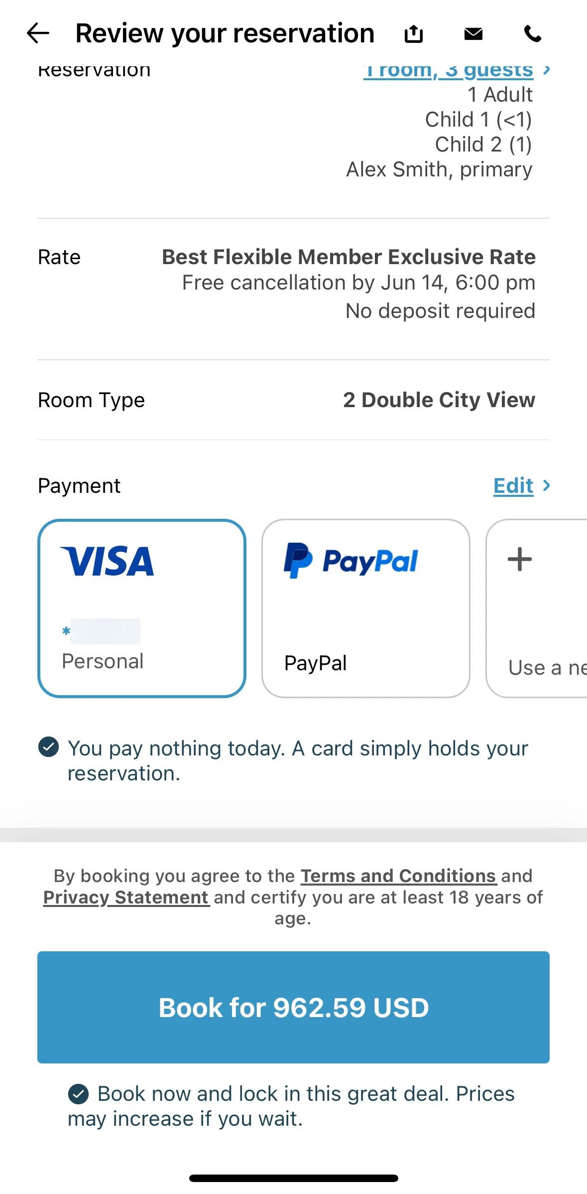 IHG Hotels & Rewards Screen screen in the Editing a payment method flow