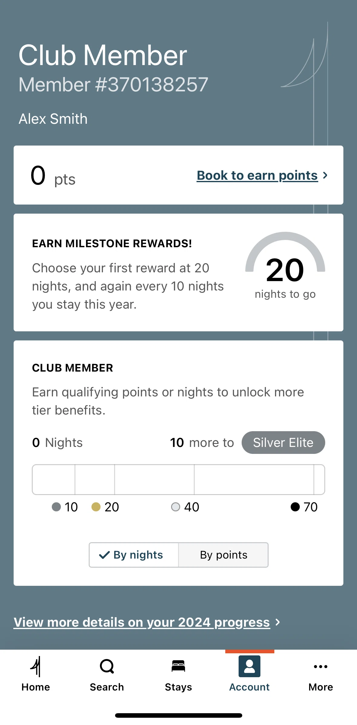 IHG Hotels & Rewards Screen screen in the My progress flow
