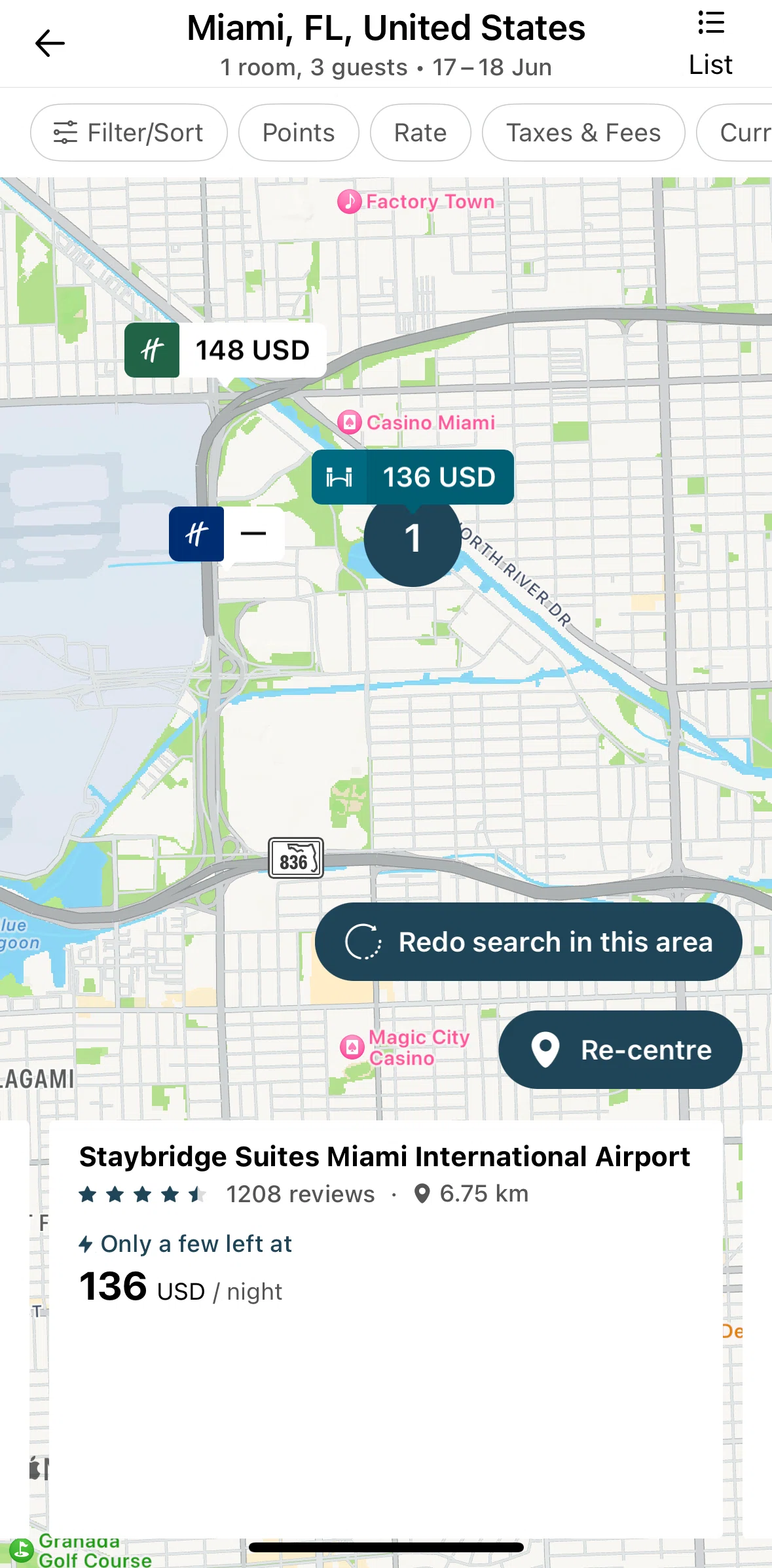 IHG Hotels & Rewards Screen screen in the Recentering map flow