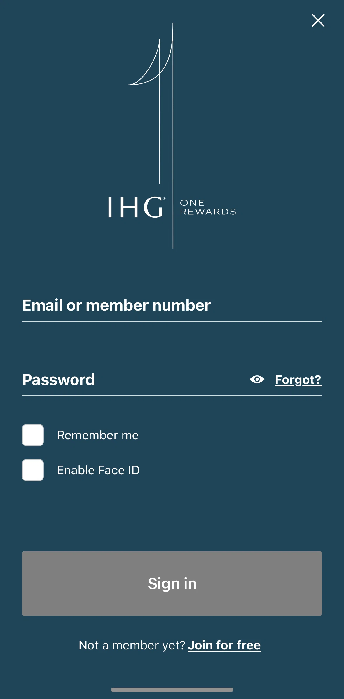 IHG Hotels & Rewards Screen screen in the Resetting password flow