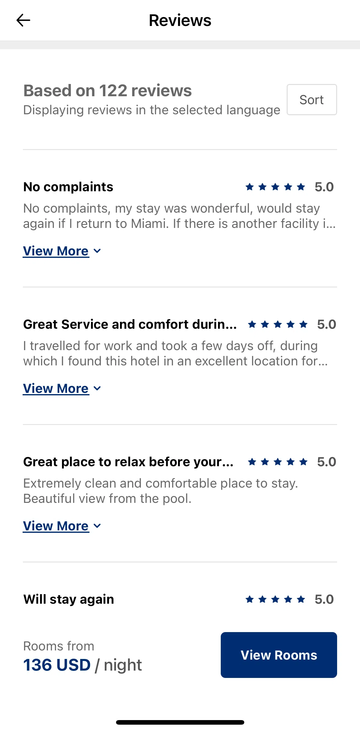 IHG Hotels & Rewards Screen screen in the Sorting reviews flow
