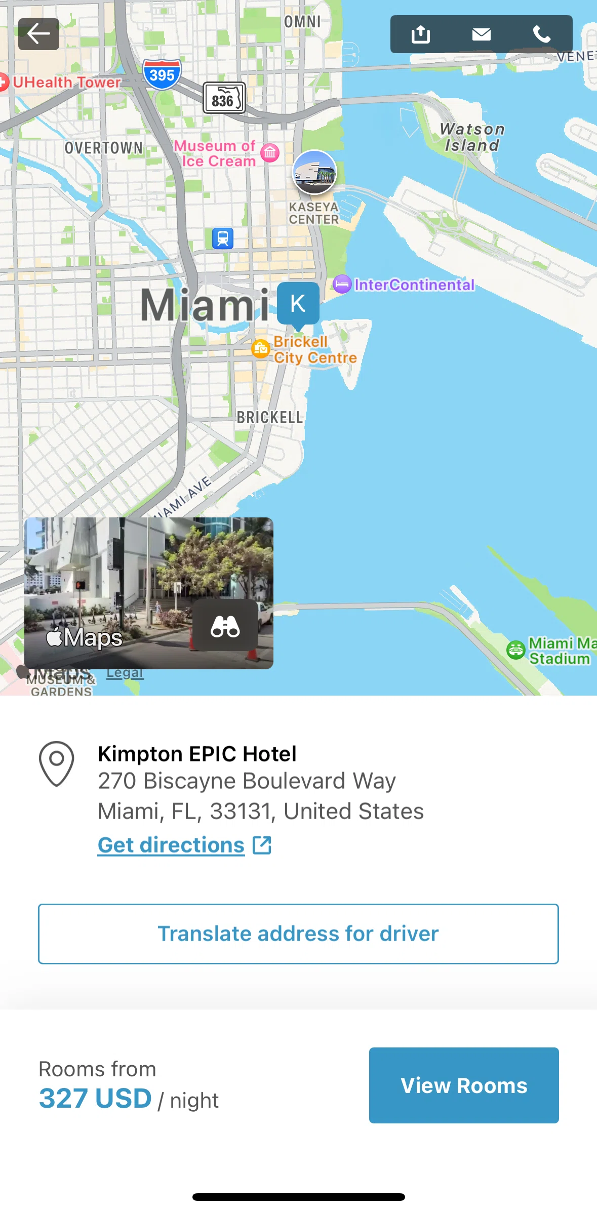 IHG Hotels & Rewards Screen screen in the Translate address for driver flow