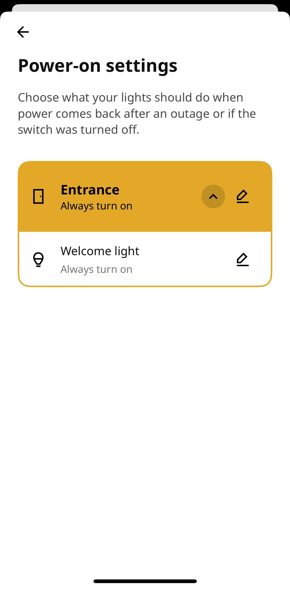 IKEA Home smart Screen screen in the Changing power-on settings flow
