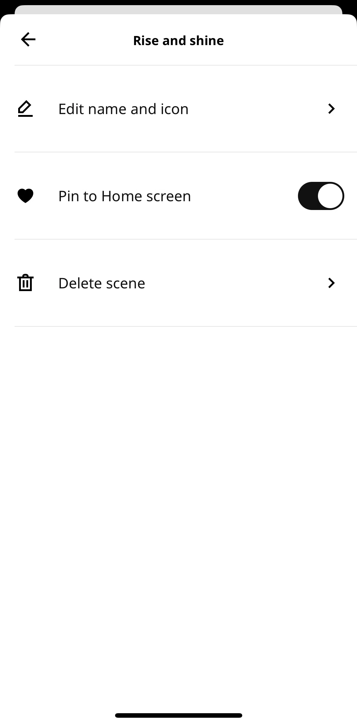 IKEA Home smart Screen screen in the Deleting a scene flow