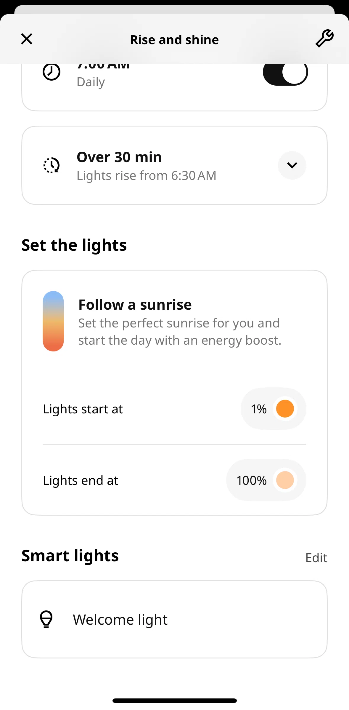 IKEA Home smart Screen screen in the Edit smart lights flow