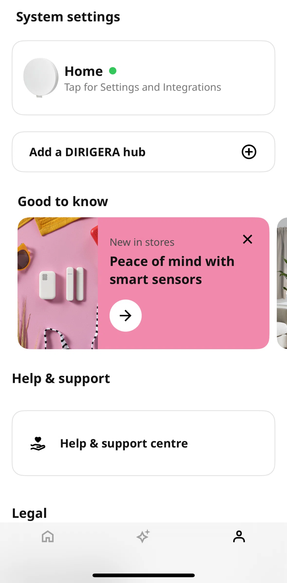 IKEA Home smart Screen screen in the Help & support center flow